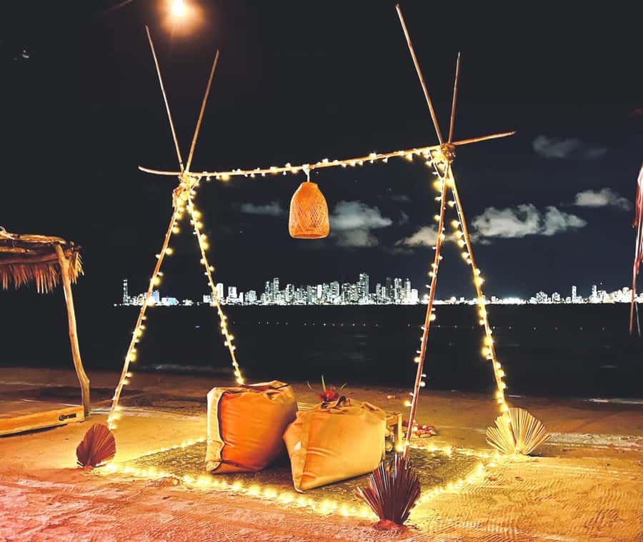 Fenix Beach Island Dinner - Arriving at the wooden dock and bonfire