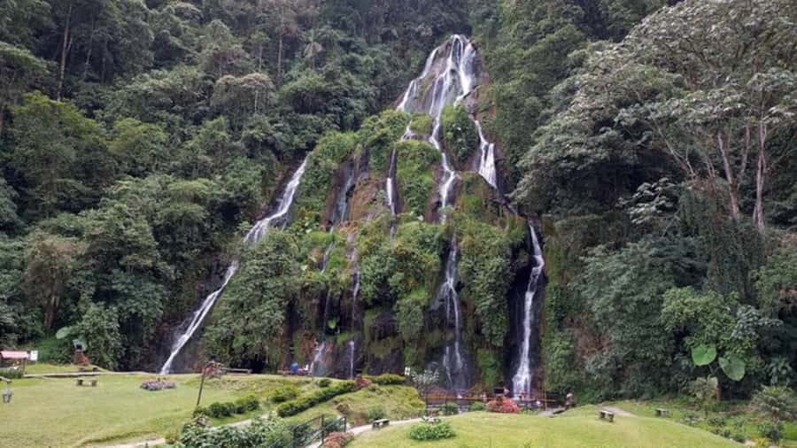 Tour Santa Rosa hot springs from Pereira, Armenia or Salento - The waterfall and the mountain setting